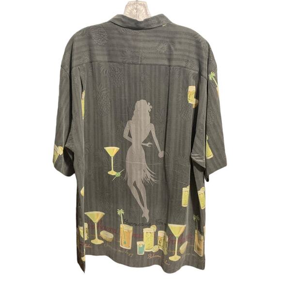 Men's L TOMMY BAHAMA Silk Martini Cocktail Novelty Print Shirt Short Sleeve Gray - Picture 7 of 7
